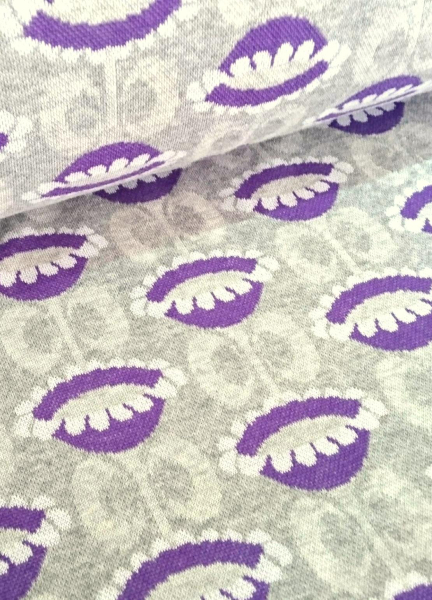 Bio Jacquard Jersey - Retroflower - Eigenproduktion - Wolke 7 - grau - lila